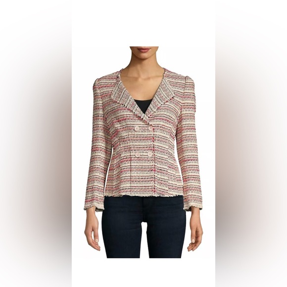 Rebecca Taylor Optic Tweed Blazer Jacket size 2 Red Pink White Pleated Back NWT - Picture 2 of 4